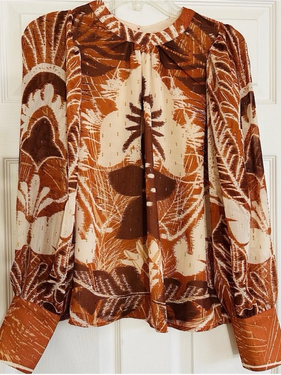 Rachel Zoe Tops - Rachel Zoe Los Angeles Blouse Medium Sienna Floral Gold Speckle Tunic Top